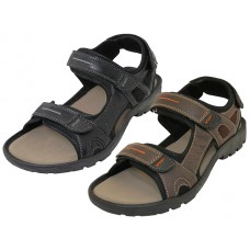 S2700-M - Wholesale Men's "Easy USA" Double Velcro Man Make Leather Sandals (*Asst. Black & Dark Brown) 